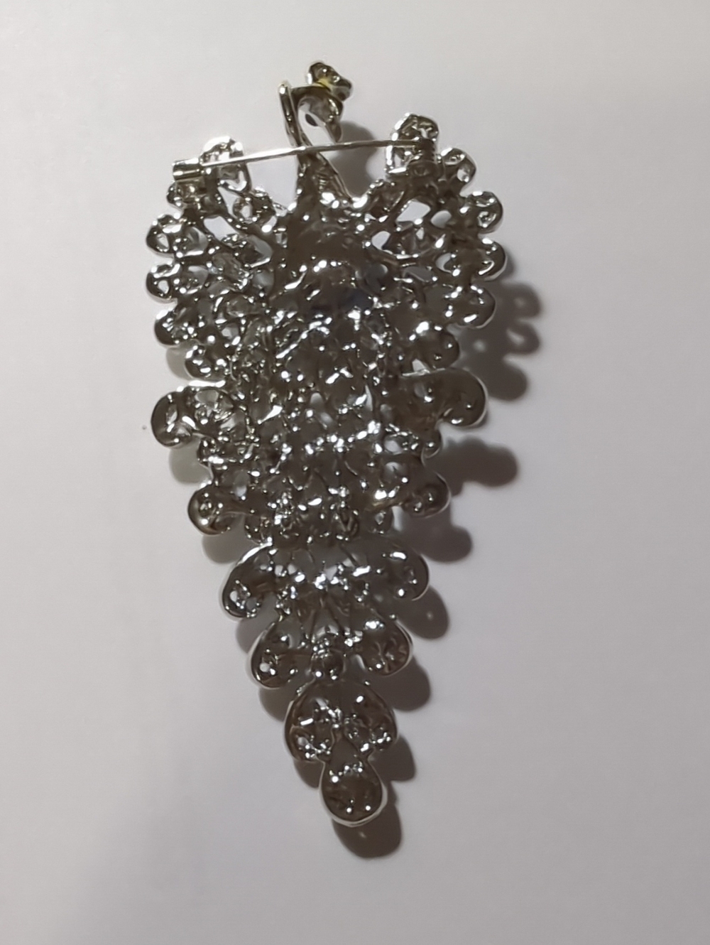 Vintage Articulated Peacock Brooch Teal Blue Crystal Rhinestones Silver 4" - Picture 6 of 10